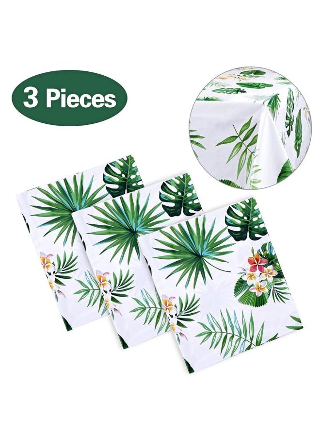 3 Pack Hawaiian Luau Tablecloths for Party Decoration, Hawaii Disposable Plastic Rectangular Table Covers, Aloha Tropical Palm Leaves Table Cloth, Summer Beach Kids Birthday Cocktail Party Supplies