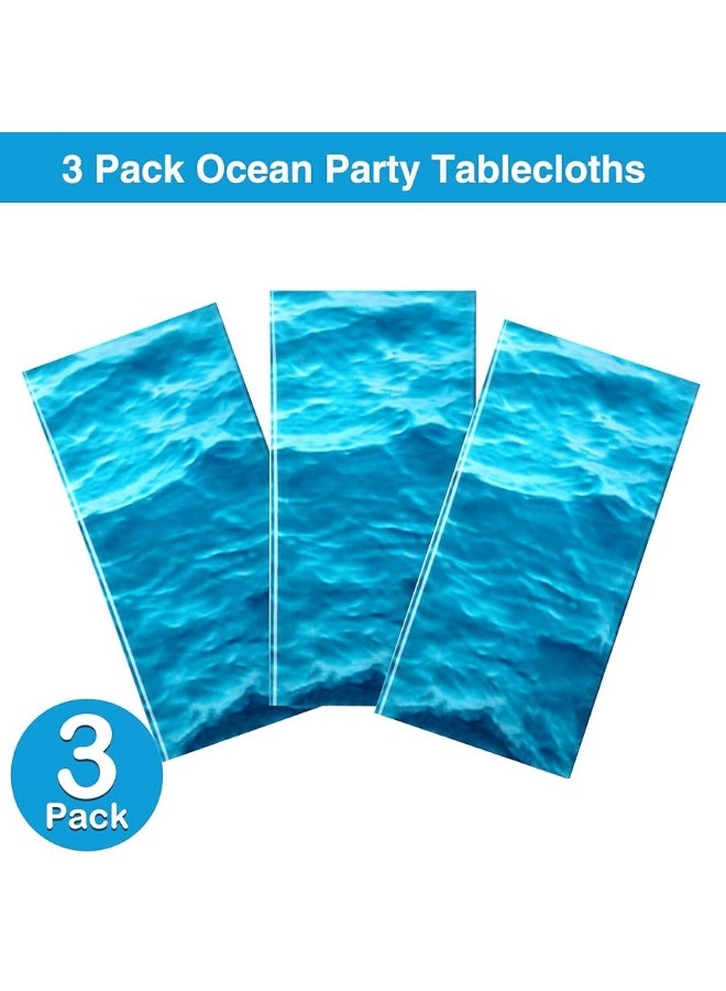 Irenare 3 Pieces Ocean Waves Plastic Tablecloth Ocean Table Cover Water Print Table Cover Ocean Sea Tablecloth Blue for Beach Pool Birthday Party Decoration Shower Supplies (54 x 108 Inch)