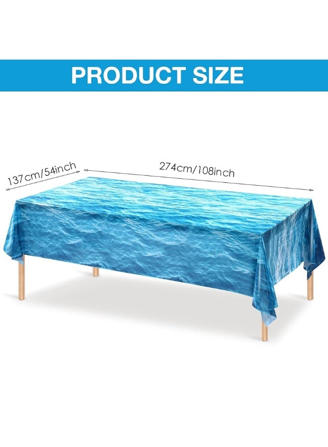 Irenare 3 Pieces Ocean Waves Plastic Tablecloth Ocean Table Cover Water Print Table Cover Ocean Sea Tablecloth Blue for Beach Pool Birthday Party Decoration Shower Supplies (54 x 108 Inch)