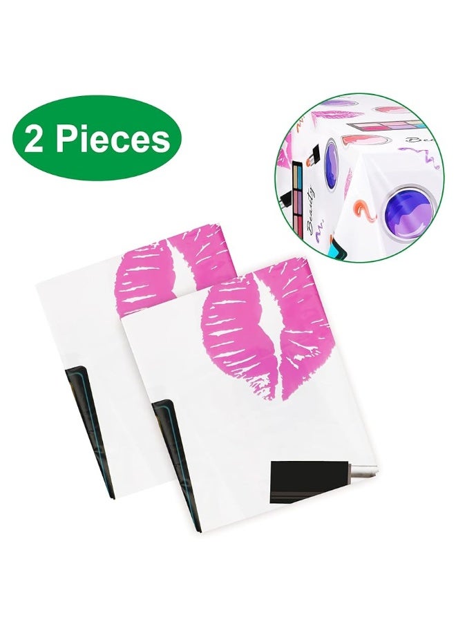 2 Packs SPA Makeup Party Tablecovers, Cosmetics Makeup Theme Tablecloth, Disposable Plastic Rectangular Table Covers for Girls Spa Makeup Party Birthday Cocktail Party Decorations