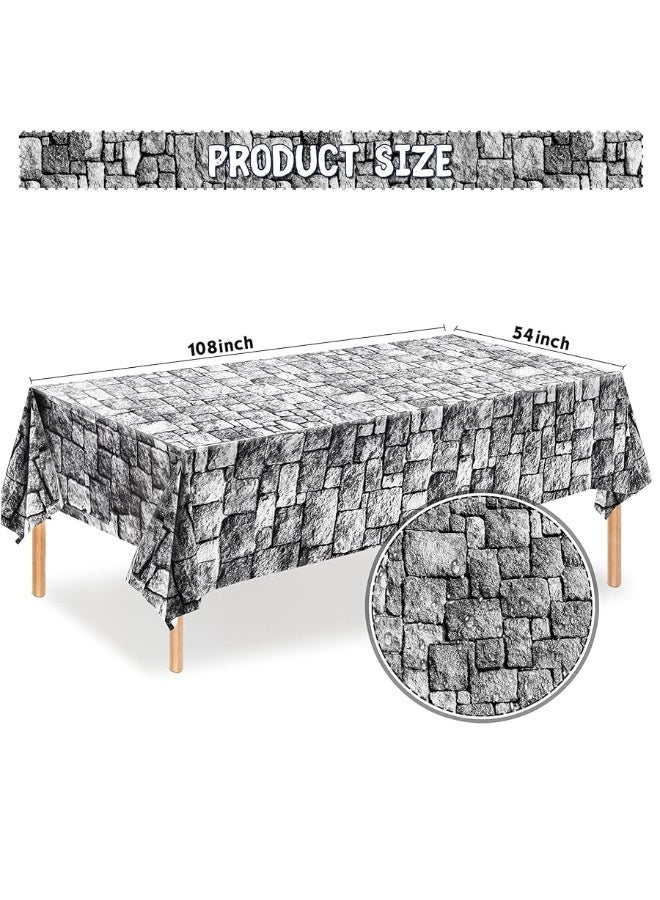 Irenare Stone Wall Tablecloths, Medieval Themed Party Decorations Supplies Disposable Plastic Brick Stone Tablecloth Castle Brick Wall Table Covers for Halloween Birthday Party Favors(3 Pack)