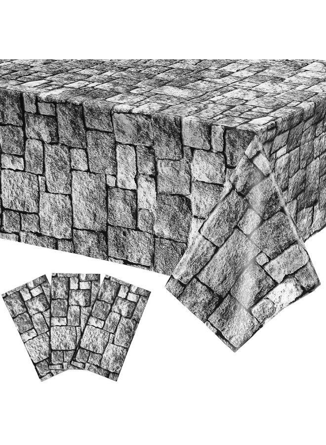 Irenare Stone Wall Tablecloths, Medieval Themed Party Decorations Supplies Disposable Plastic Brick Stone Tablecloth Castle Brick Wall Table Covers for Halloween Birthday Party Favors(3 Pack)