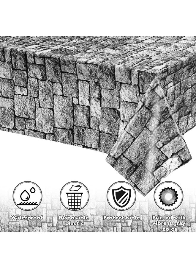 Irenare Stone Wall Tablecloths, Medieval Themed Party Decorations Supplies Disposable Plastic Brick Stone Tablecloth Castle Brick Wall Table Covers for Halloween Birthday Party Favors(3 Pack)