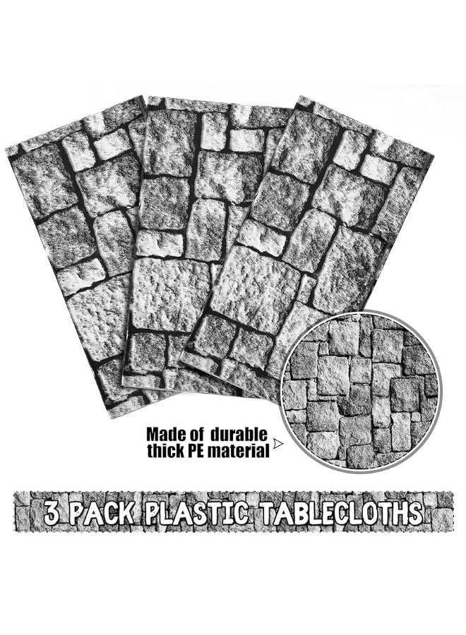 Irenare Stone Wall Tablecloths, Medieval Themed Party Decorations Supplies Disposable Plastic Brick Stone Tablecloth Castle Brick Wall Table Covers for Halloween Birthday Party Favors(3 Pack)