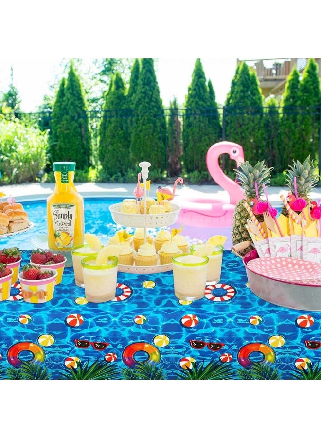 PHOGARY 3 Pieces Summer Beach Tablecloths Pool Party Table Covers Beach Ball Plastic Tablecloth Ocean Waves Tablecover for Pool Party Decorations