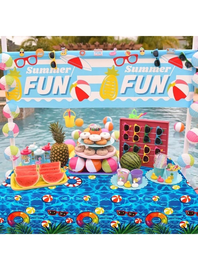 PHOGARY 3 Pieces Summer Beach Tablecloths Pool Party Table Covers Beach Ball Plastic Tablecloth Ocean Waves Tablecover for Pool Party Decorations