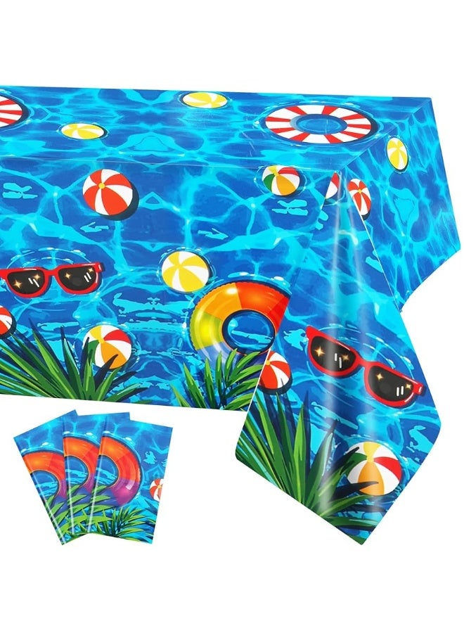 PHOGARY 3 Pieces Summer Beach Tablecloths Pool Party Table Covers Beach Ball Plastic Tablecloth Ocean Waves Tablecover for Pool Party Decorations