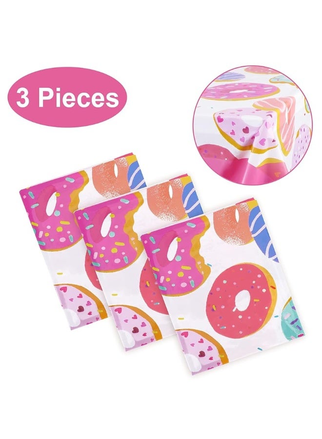 PHOGARY 3 Pack Donut Theme Tablecovers, Disposable Tablecloth, Dessert Time Party Supplies, Ideal for Girl Birthday Parties, Baby Showers, Donut Parties