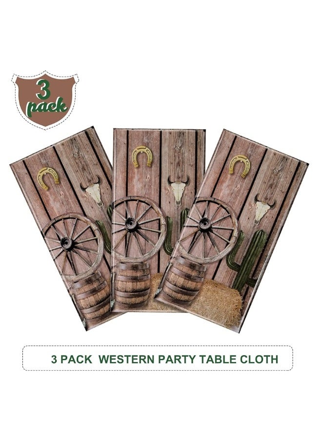 Tiamon 3 Pcs Western Party Tablecloth Western Cowboy Party Table Cover Cowboy Theme Plastic Tablecloth Wild West Wooden House Barn Door Table Cover for Western Theme Baby Shower Birthday Party