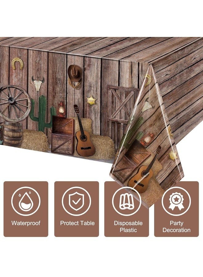 Tiamon 3 Pcs Western Party Tablecloth Western Cowboy Party Table Cover Cowboy Theme Plastic Tablecloth Wild West Wooden House Barn Door Table Cover for Western Theme Baby Shower Birthday Party