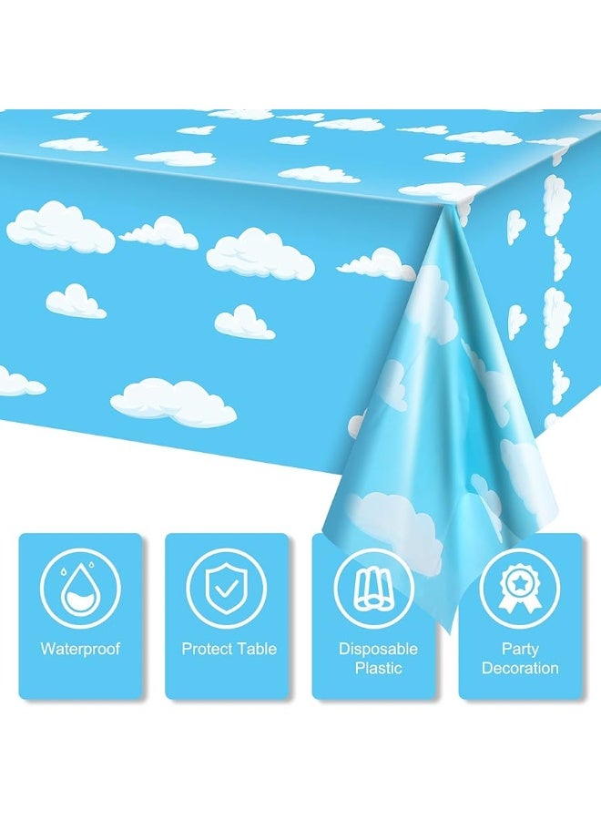 Blue Sky White Clouds Birthday Party Supplies Cartoon Story Tablecloth Party Table Cover Cartoon Table Banner for Baby Kids Shower Birthday Party Decorations, 54 x 108 Inchï¼ˆ3ï¼‰