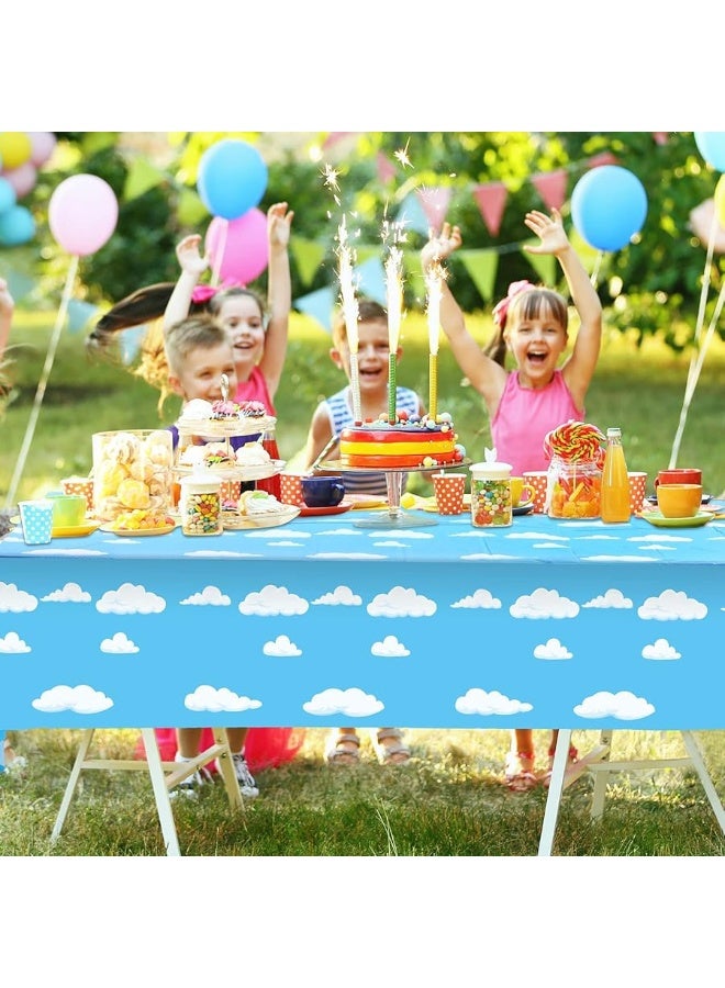 Blue Sky White Clouds Birthday Party Supplies Cartoon Story Tablecloth Party Table Cover Cartoon Table Banner for Baby Kids Shower Birthday Party Decorations, 54 x 108 Inchï¼ˆ3ï¼‰