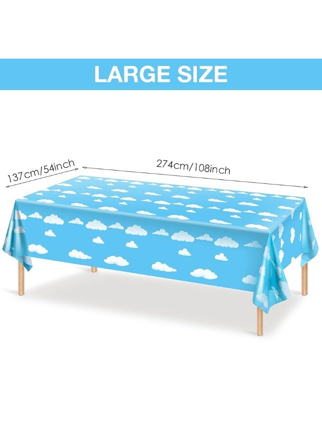 Blue Sky White Clouds Birthday Party Supplies Cartoon Story Tablecloth Party Table Cover Cartoon Table Banner for Baby Kids Shower Birthday Party Decorations, 54 x 108 Inchï¼ˆ3ï¼‰