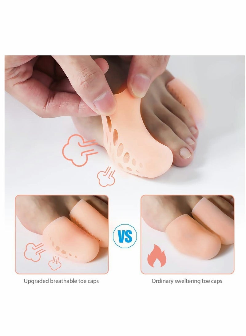 Silicone Gel Toe Caps - 12 Pcs Breathable Bunion Pads & Cushion Sleeves for Big Toe Protection Against Ingrown Toenails, Corns, Calluses & Blisters