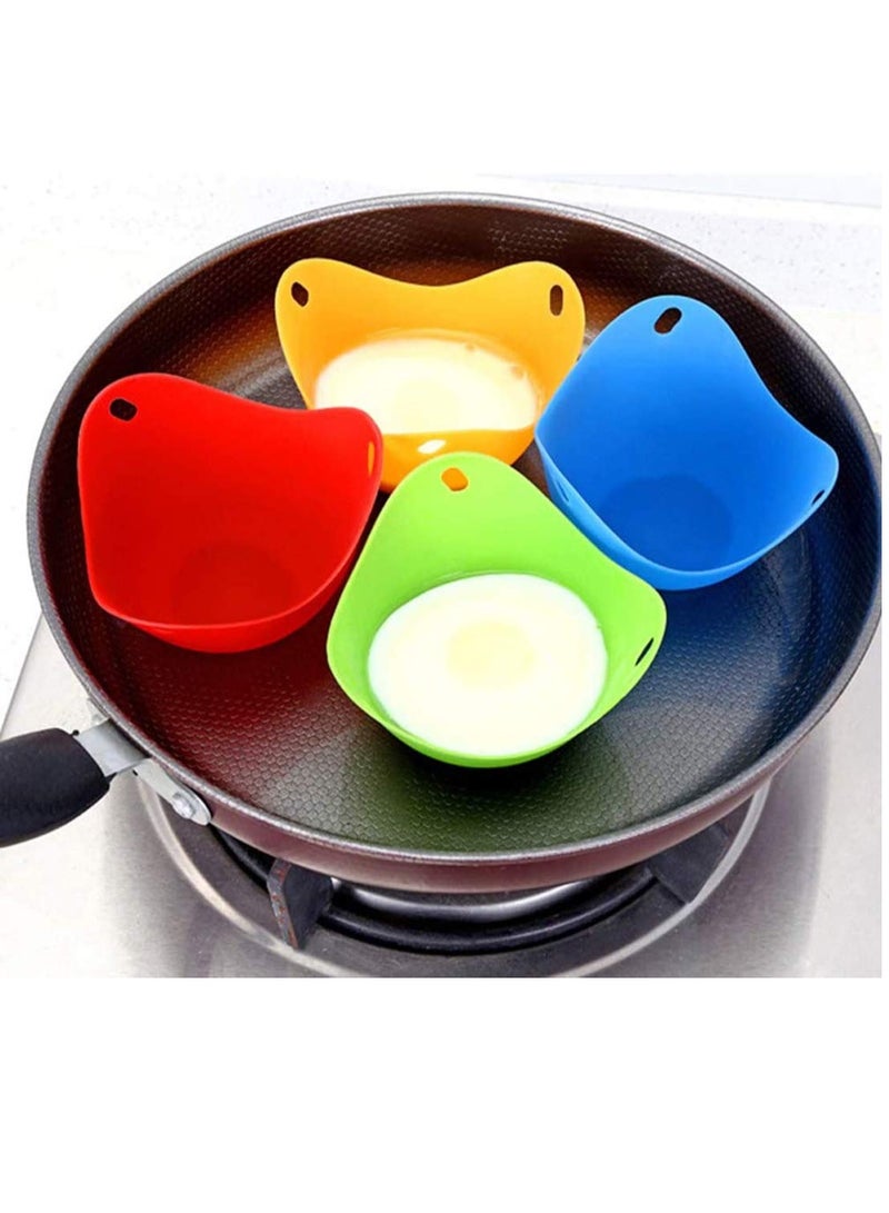 Egg Poacher 4 Pack with 1 Chopsticks 1 Spoon Heat Resistant Extra Silicone Moulds for Cooking