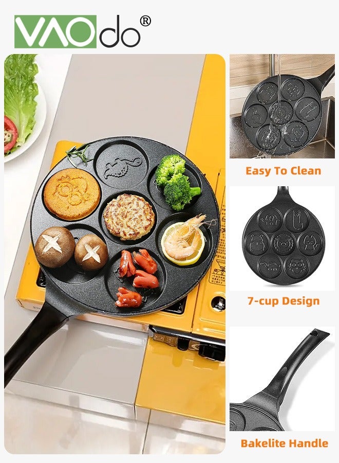 3PCS Egg Pan with Oil Brush and Spatula Omelet Pan 7-Cup Egg Cooker Pancakes Pan Nonstick Egg Poacher Animal Mini Pancakes Maker Suitable for gas stoves for Pancakes Cookies Burgers Breakfast Pan