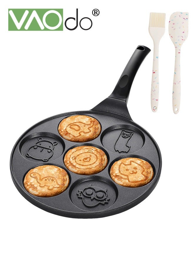 3PCS Egg Pan with Oil Brush and Spatula Omelet Pan 7-Cup Egg Cooker Pancakes Pan Nonstick Egg Poacher Animal Mini Pancakes Maker Suitable for gas stoves for Pancakes Cookies Burgers Breakfast Pan