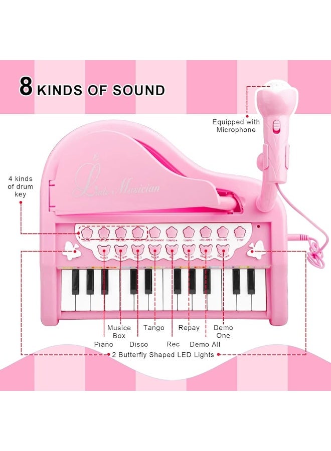 Love&Mini Pink Piano Toys for 1+Years Old Girls First Birthday Gifts Toddler Piano Music Toy Instruments with 24 Keys and Microphone