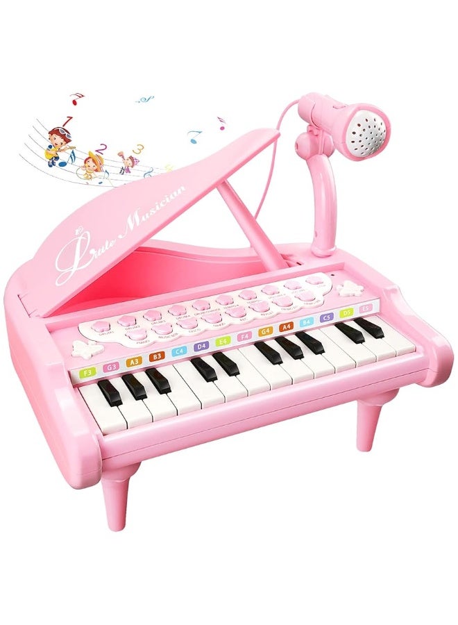 Love&Mini Pink Piano Toys for 1+Years Old Girls First Birthday Gifts Toddler Piano Music Toy Instruments with 24 Keys and Microphone