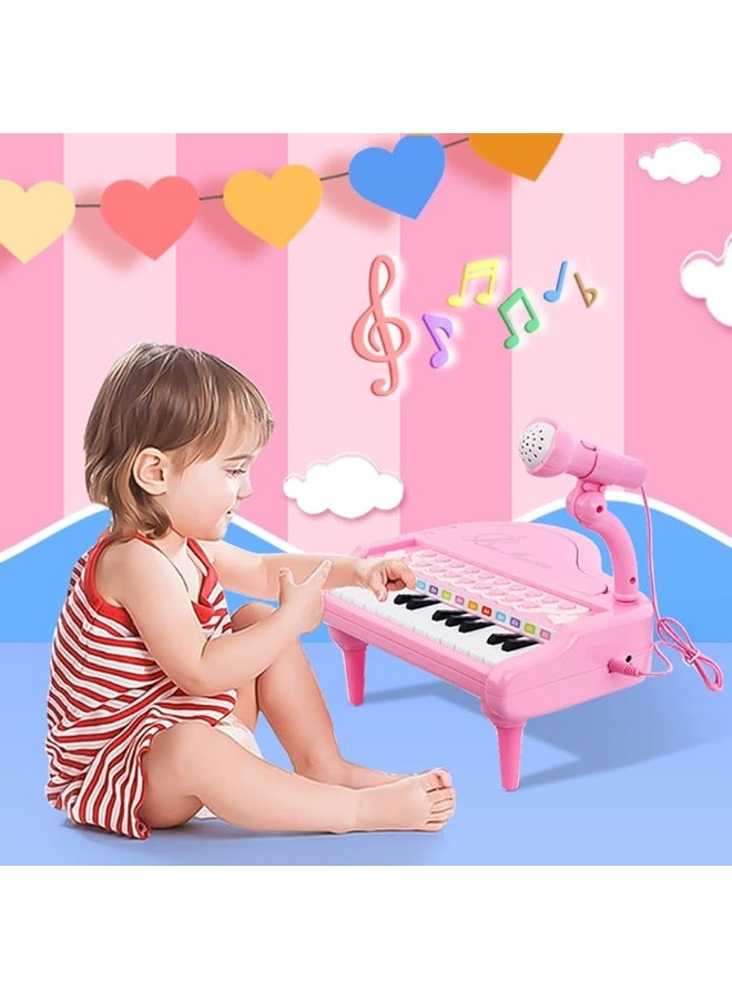 Love&Mini Pink Piano Toys for 1+Years Old Girls First Birthday Gifts Toddler Piano Music Toy Instruments with 24 Keys and Microphone