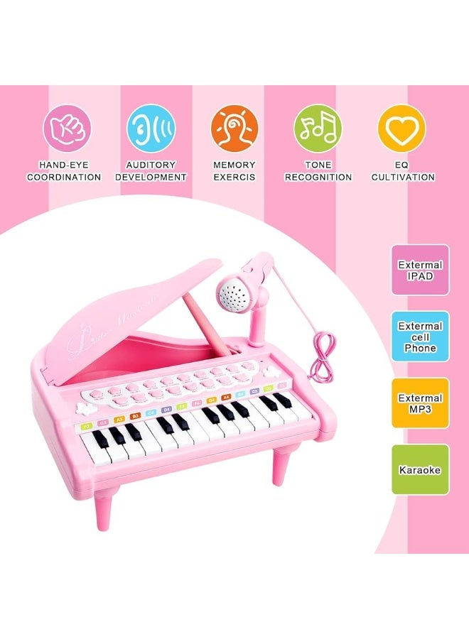 Love&Mini Pink Piano Toys for 1+Years Old Girls First Birthday Gifts Toddler Piano Music Toy Instruments with 24 Keys and Microphone