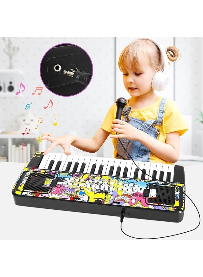 M SANMERSEN Piano Keyboard for Kids, Piano for Kids Music Keyboards 37 Keys Electronic Pianos with Music Book Bracket Musical Toys for Toddlers Kids Beginners 3-8 Years Old Girls Boys