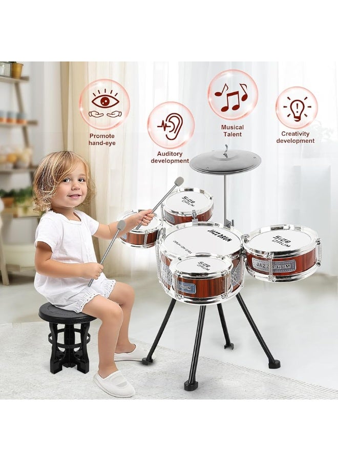 M SANMERSEN Kids Drum Set Jazz Drum Kit 8 Piece for Toddler Educational Percussion Musical Instruments Drum Toy Playset Xmas Gift for Boys Girls - Red