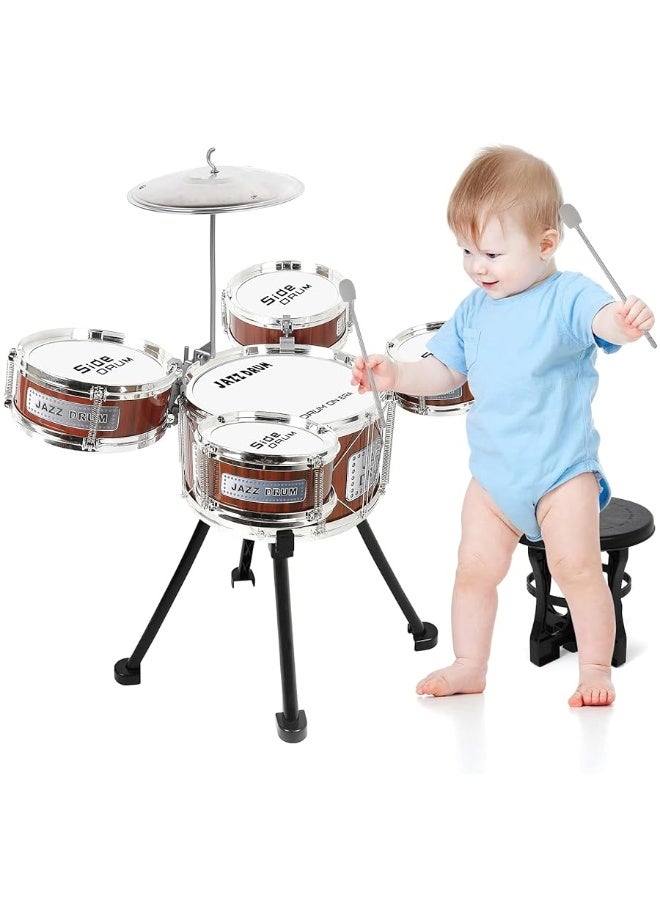 M SANMERSEN Kids Drum Set Jazz Drum Kit 8 Piece for Toddler Educational Percussion Musical Instruments Drum Toy Playset Xmas Gift for Boys Girls - Red