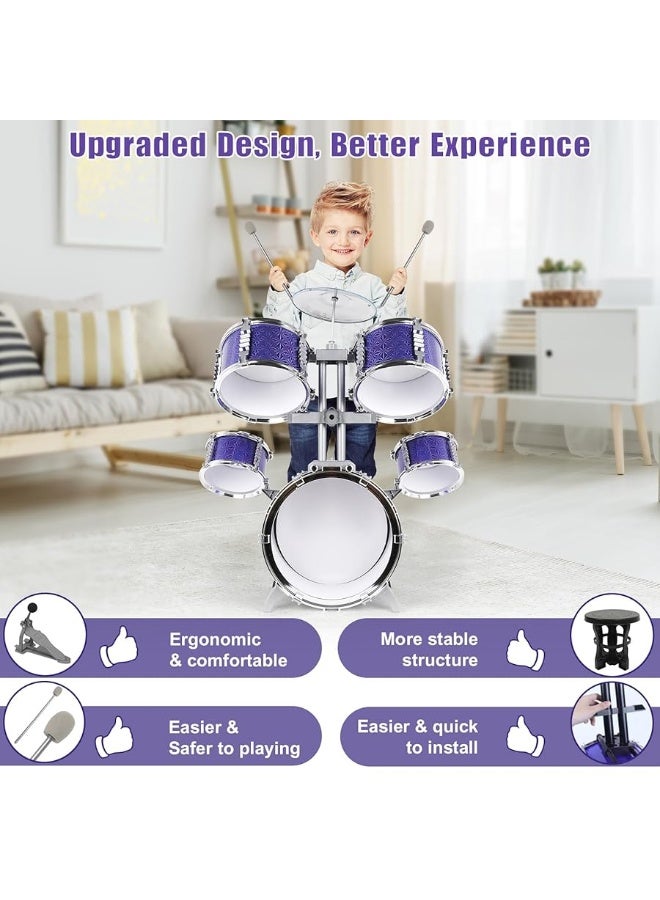 M SANMERSEN Kids Toys Jazz Drum Set - Upgraded Rock Drum Kit with Stool Musical Instruments Educational Birthday Christmas Toys Gifts for Toddlers Child Boys Girls Aged 3 4 5 6 7 8 Year Old