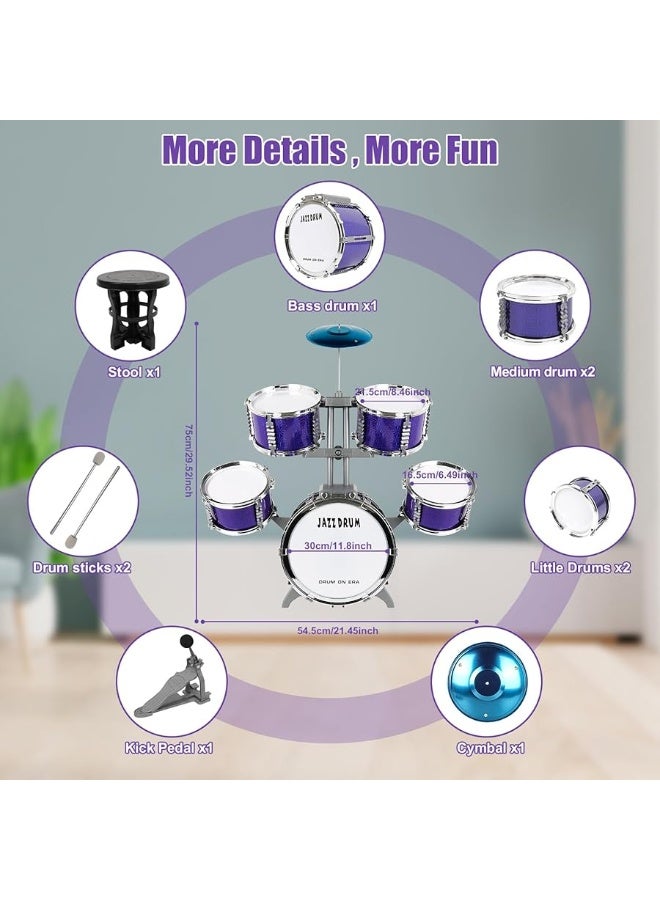 M SANMERSEN Kids Toys Jazz Drum Set - Upgraded Rock Drum Kit with Stool Musical Instruments Educational Birthday Christmas Toys Gifts for Toddlers Child Boys Girls Aged 3 4 5 6 7 8 Year Old