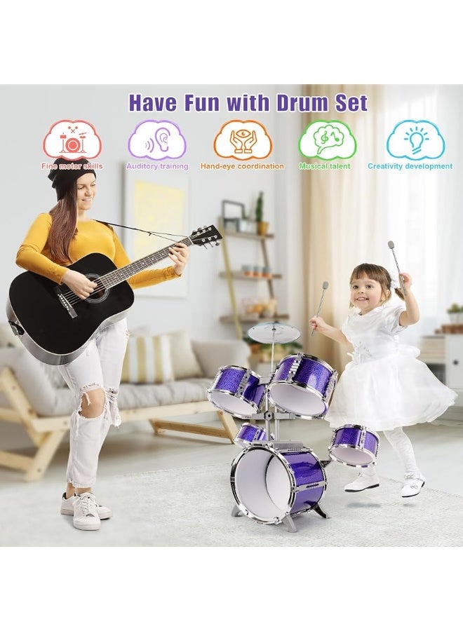 M SANMERSEN Kids Toys Jazz Drum Set - Upgraded Rock Drum Kit with Stool Musical Instruments Educational Birthday Christmas Toys Gifts for Toddlers Child Boys Girls Aged 3 4 5 6 7 8 Year Old