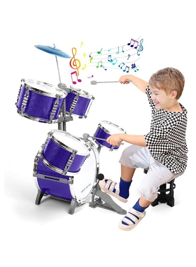 M SANMERSEN Kids Toys Jazz Drum Set - Upgraded Rock Drum Kit with Stool Musical Instruments Educational Birthday Christmas Toys Gifts for Toddlers Child Boys Girls Aged 3 4 5 6 7 8 Year Old