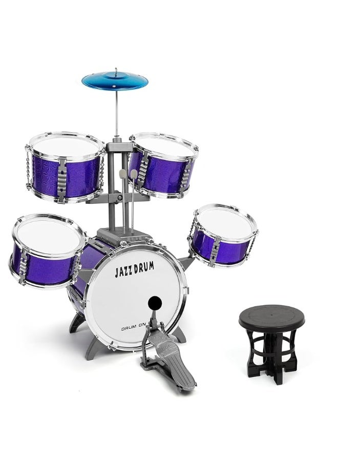 M SANMERSEN Kids Toys Jazz Drum Set - Upgraded Rock Drum Kit with Stool Musical Instruments Educational Birthday Christmas Toys Gifts for Toddlers Child Boys Girls Aged 3 4 5 6 7 8 Year Old