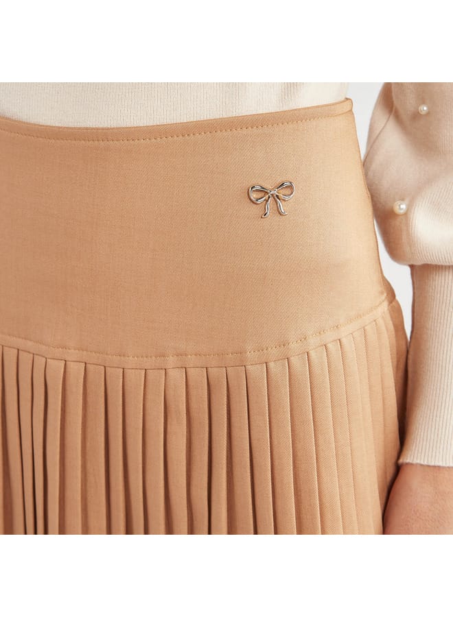 Solid Pleated A-line Mini Skirt with Elasticated Waistband