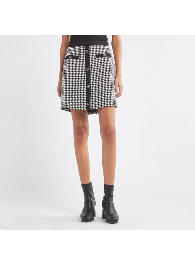 Textured Mini Skirt with Button Detail