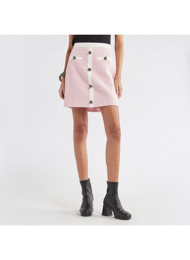 Textured Mini Skirt with Button Detail