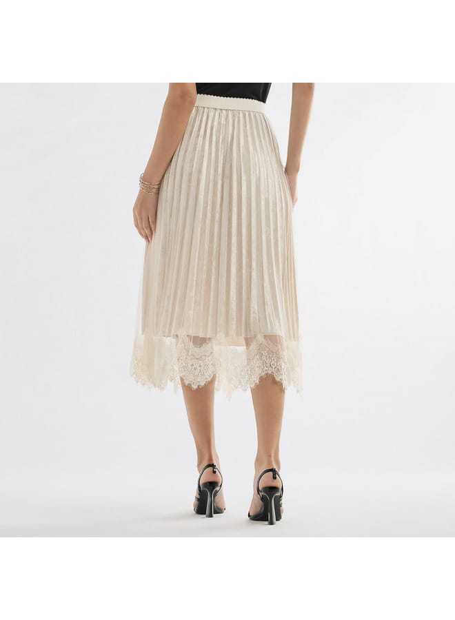 Lace Detail Pleated Asymmetric Midi Skirt