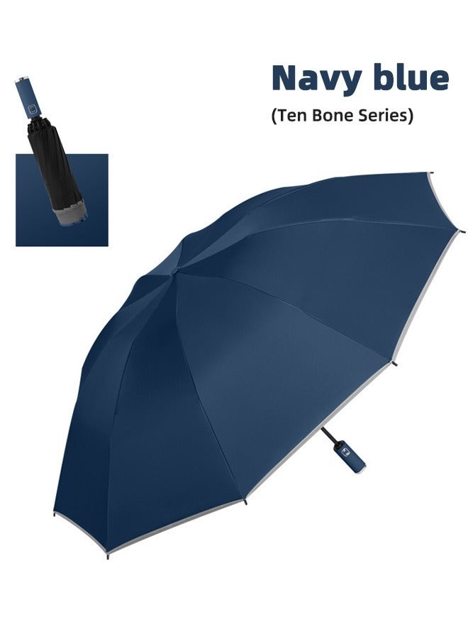 One Button Automatic Windproof Rainproof Portable Folding Reverse Umbrella For Adults Dark Blue