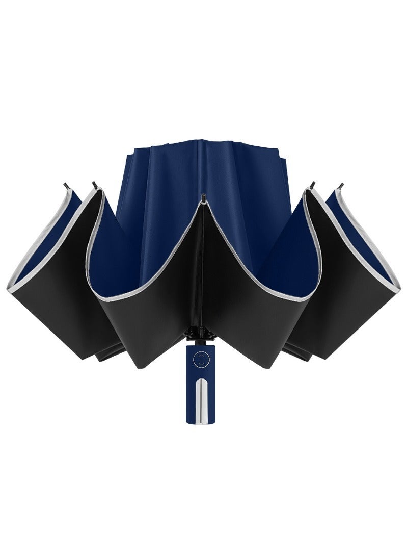 One Button Automatic Windproof Rainproof Portable Folding Reverse Umbrella For Adults Dark Blue