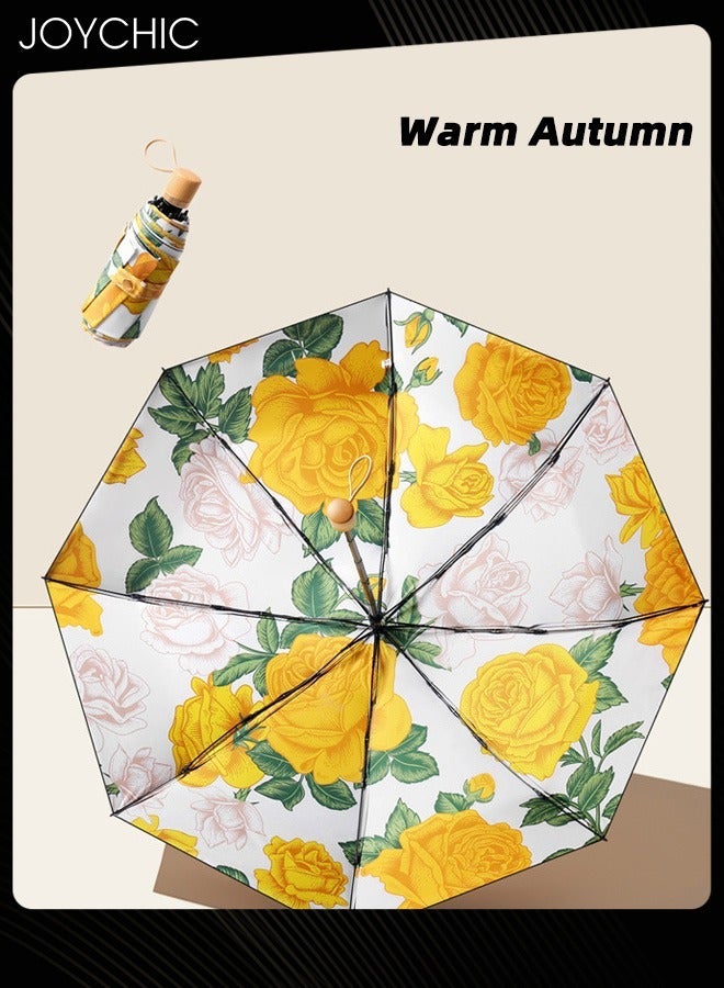 8 Ribs Printing UPF50+ UV Protection Umbrella 5 Fold Small Compact Sun and Rain Umbrella Multicolor