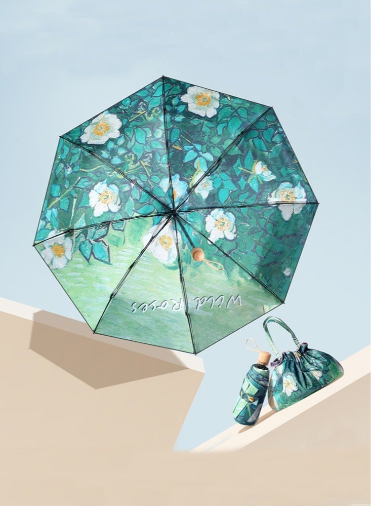 Floral Print 5-Fold Portable Anti-UV Sun Umbrella Small Compact UV Umbrella for Sun and Rain Multicolor