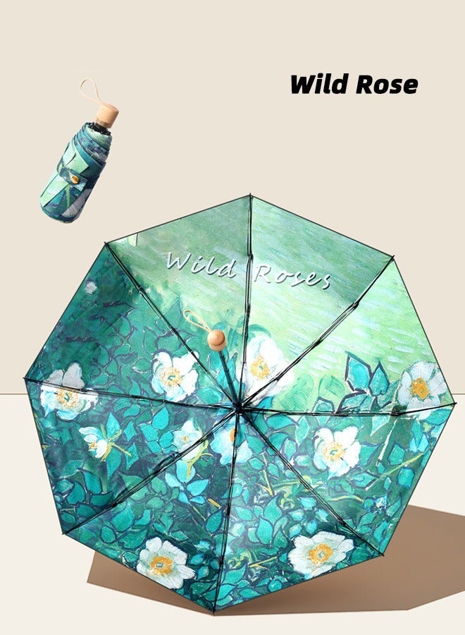 Floral Print 5-Fold Portable Anti-UV Sun Umbrella Small Compact UV Umbrella for Sun and Rain Multicolor