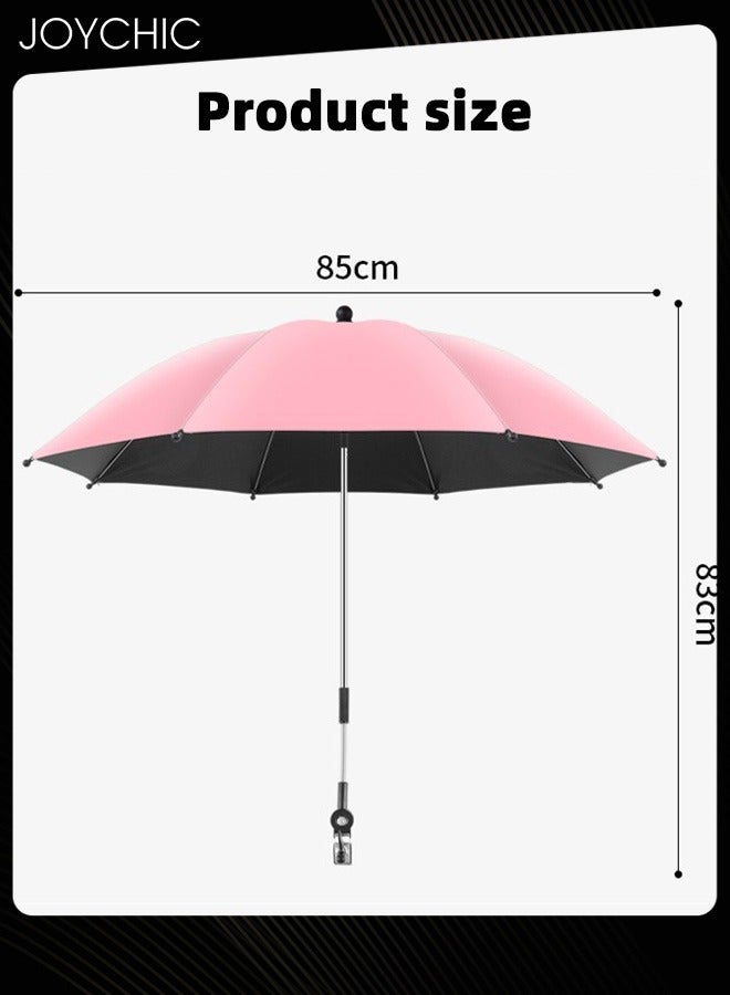 Baby Pram Parasol 50+ UV 85cm Stroller Umbrella with Adjustable Fixing Clamp for Pram Stroller Pushchair and Buggy Pink