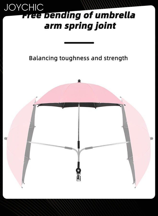 Baby Pram Parasol 50+ UV 85cm Stroller Umbrella with Adjustable Fixing Clamp for Pram Stroller Pushchair and Buggy Pink