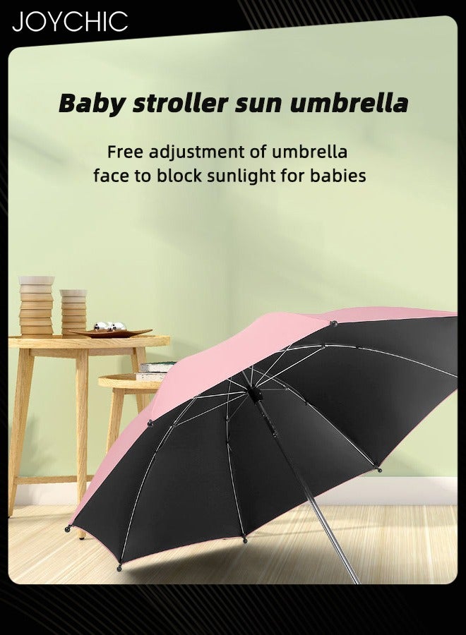 Baby Pram Parasol 50+ UV 85cm Stroller Umbrella with Adjustable Fixing Clamp for Pram Stroller Pushchair and Buggy Pink