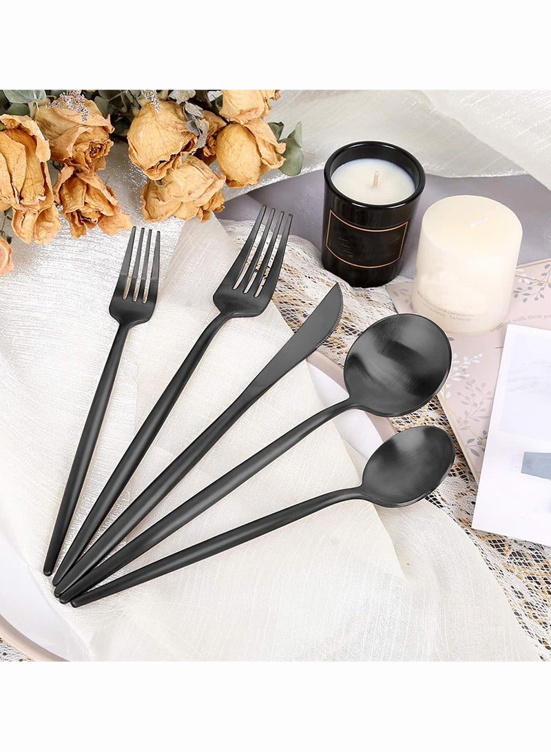 5 Piece Matte Black Stainless Steel Flatware Set Stylish Kitchen Utensils Dishwasher Safe Cutlery Service for One Satin Finish