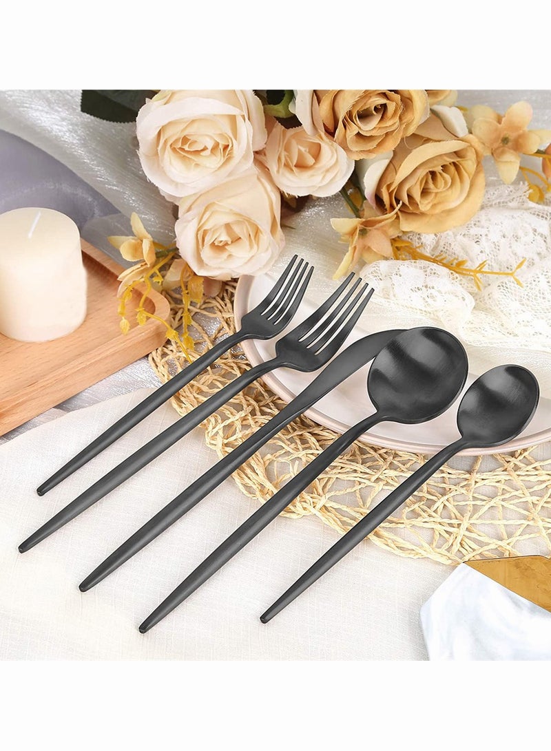 5 Piece Matte Black Stainless Steel Flatware Set Stylish Kitchen Utensils Dishwasher Safe Cutlery Service for One Satin Finish