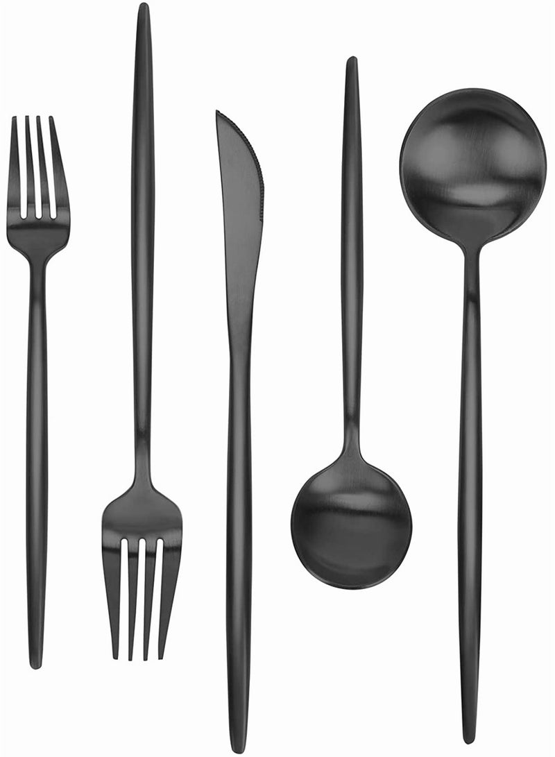 5 Piece Matte Black Stainless Steel Flatware Set Stylish Kitchen Utensils Dishwasher Safe Cutlery Service for One Satin Finish