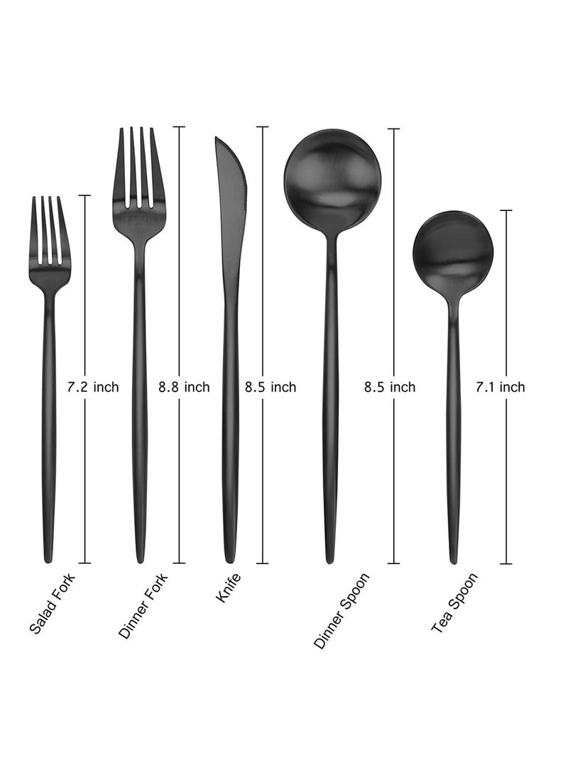 5 Piece Matte Black Stainless Steel Flatware Set Stylish Kitchen Utensils Dishwasher Safe Cutlery Service for One Satin Finish