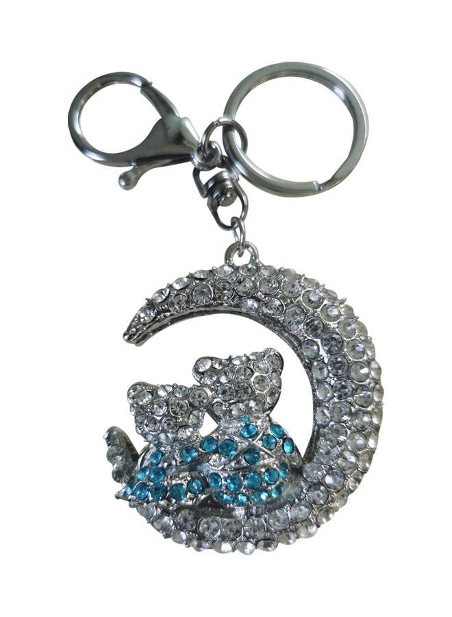 Moon Crescent Lover Cat Key Ring Clear/Blue